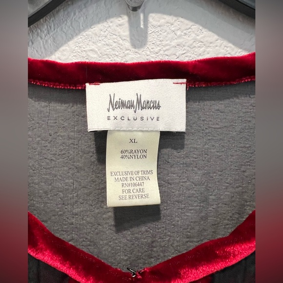 Neiman Marcus Cardigan Long Line Baroque Burnout Black Mesh Dark Red Velvet XL - Picture 8 of 9